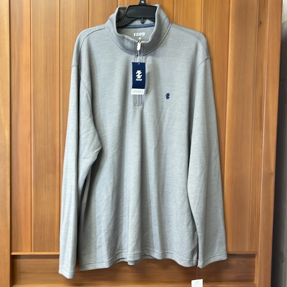 IZOD Men’s 1/4 Zip Pullover Smoked Pearl Shirt NWT Size XL